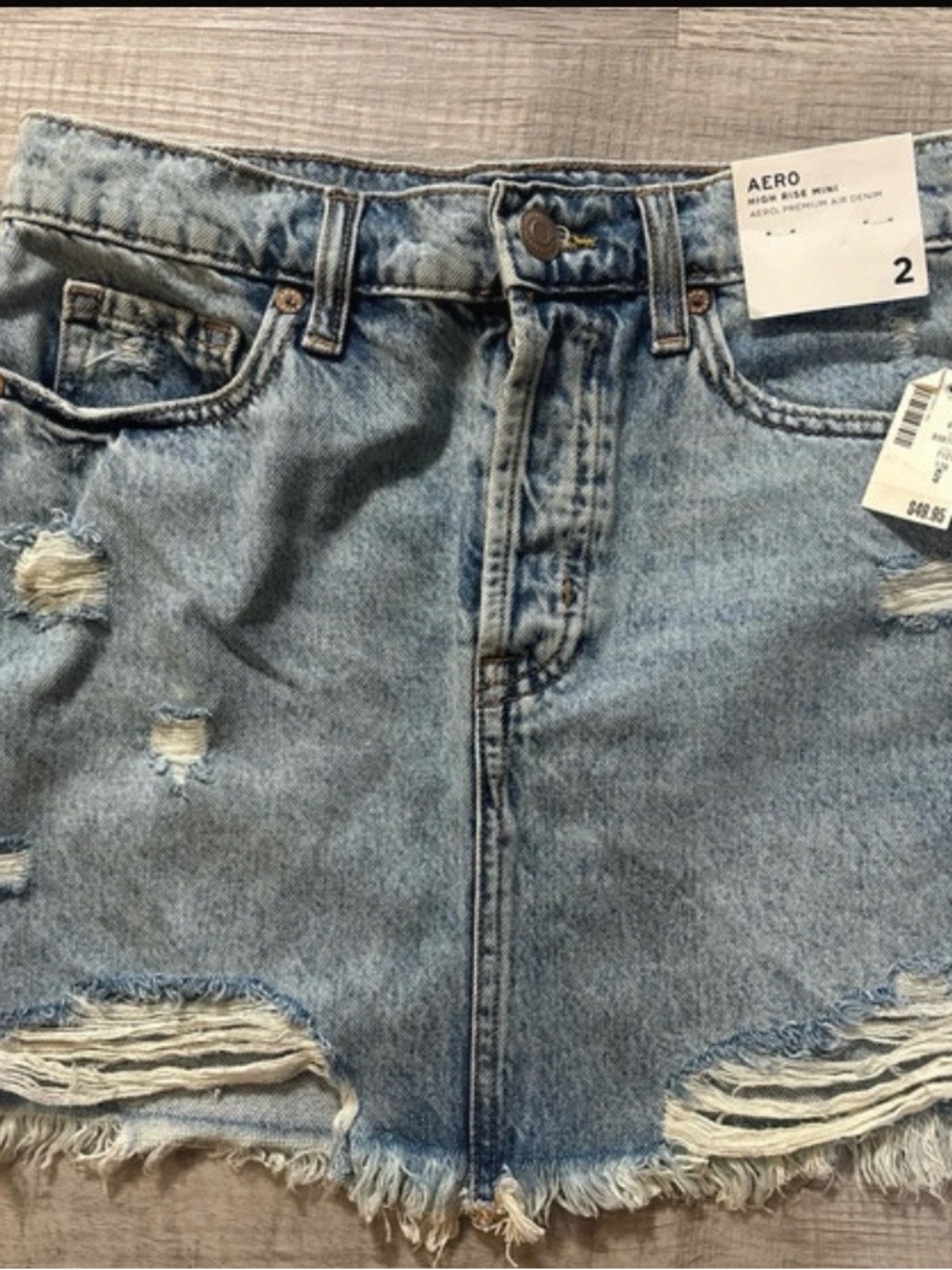 Aeropostale Light Blue Distressed Denim Mini Skirt